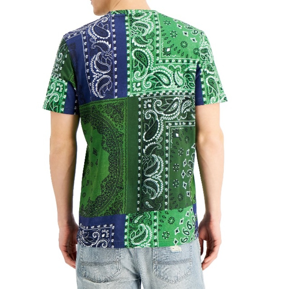 Sun + Stone Men’s Green/Blue Colorblocked Bandana Graphic T-Shirt